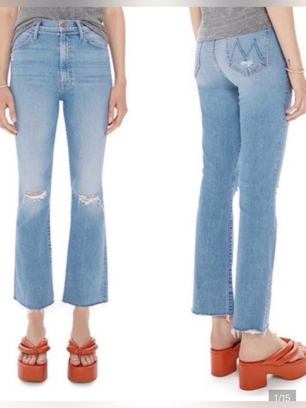 MOTHER The Hustler Ankle Fray Jeans Thrilling Shots Distressed Size 29
